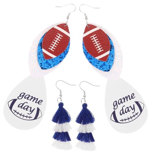 FRCOLOR 3 Paare Rugby Ohrringe Damen Mehrlagige Tropfenförmige PU Ohrhänger Sport Schmuck Für Party Festival Cosplay von FRCOLOR