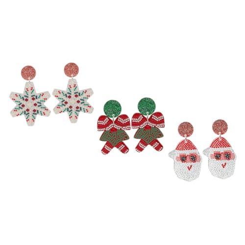 FRCOLOR 3 Paare Weihnachtsohrringe Set Teilig Frauen Festliche Ohrstecker Weihnachtsmann Schneeflocke Schleife Kostümschmuck Party Zubehör von FRCOLOR