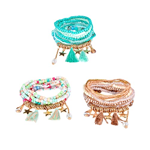 FRCOLOR 3 Satz Böhmische Perlenkette Stilvolles Handgelenk Ornament Bunten Perlen Handgefertigter Armschmuck für Frauen Damen und Mädchen für Hawaii Partys von FRCOLOR