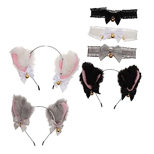 FRCOLOR 3 Sätze Stirnband mit Katzenohren Kostüm Bausatz Figuren Kleid mit Katzenohren halloween katzenohren Haarschmuck Katzenohren Cosplay-Zubehör Halsband-Requisite Stoff von FRCOLOR