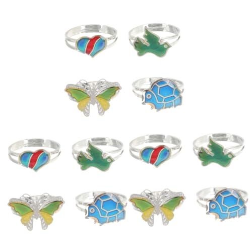 FRCOLOR 3 Sätze Teiliges Stimmungsringe Für Teens Einstellbare Thermochromatische Ringe Mit Cartoon Motiven Für An Besondere Anlässe Farbwechsel Bei Temperaturänderungen 4 Stück * 3 von FRCOLOR