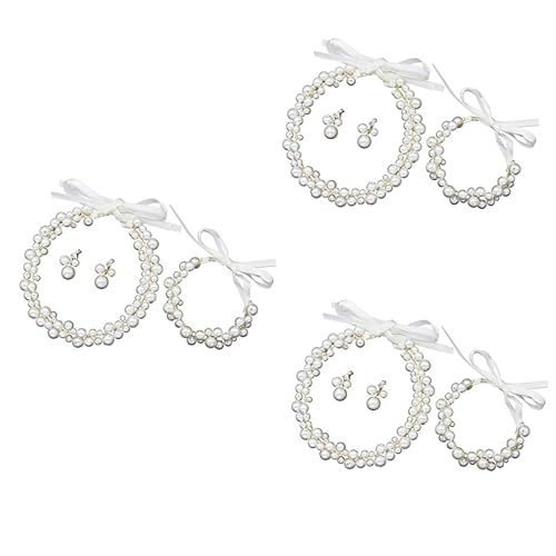 FRCOLOR 3 Sätze Hochzeit Ohrschmuck Haarschmuck Für Die Hochzeit Brautschmuck Hochzeit Haarrebe Hochzeit Haarteil Hochzeit Perlenohrring Armbänder Für Frauen Falten Fräulein Handtasche von FRCOLOR