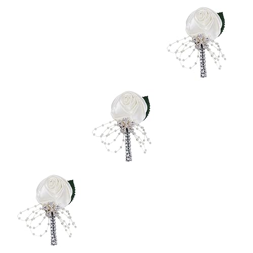 FRCOLOR 3 Stck. Hochzeit Corsage für Damen Kunstblume Ansteckblume mit Satinband für Hochzeitsfeiern Junggesellinnenabschiede Besondere Anlässe Weiß Elegantes Accessoire für Festliche von FRCOLOR