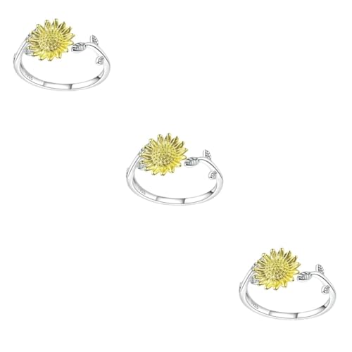 FRCOLOR 3 Stck. Verstellbarer Sonnenblumenring Silber Kreativer Offener Ring für Damen Modischer Schmuck für Verschiedene Anlässe Robust Tragbar von FRCOLOR