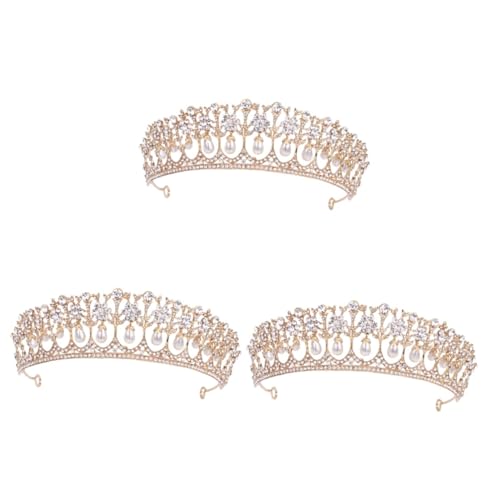 FRCOLOR 3stücke Barocke Krone Mit Strasssteinen Goldene Heiratskrone Für Hochzeits Und Party-accessoire Diadem Für Braut Und Foto-requisiten von FRCOLOR