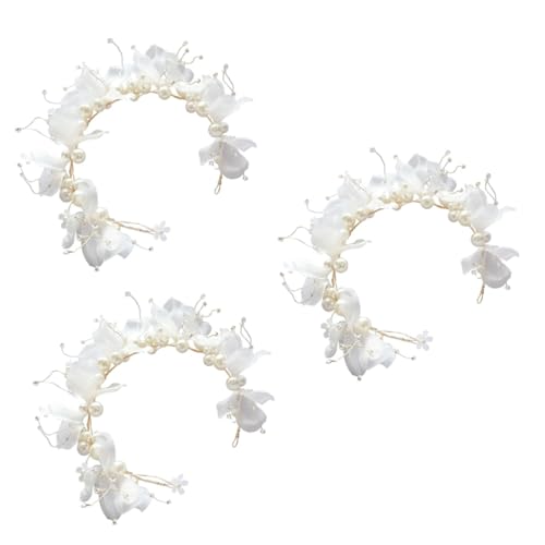 FRCOLOR 3 Stk Haarschmuck Stirnbänder juwelenbesetztes Stirnband hochzeitshaar schmuck wedding hair accessories hochzeit kopfschmuck Braut Stirnband Perle Kopfbedeckung weiche Kette Weiß von FRCOLOR