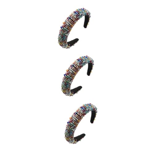 FRCOLOR 3 Stk Handgefertigtes Perlen-stirnband Weiblicher Partykopfschmuck Geblendetes Stirnband Gepolstertes Stirnband Damen Stirnbänder Haarschmuck Kristall Kopftasche Frau Schwamm von FRCOLOR