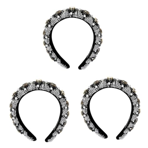 FRCOLOR 3 Stk Stirnband Mit Kristallperlen Damen Haarschmuck Für Die Hochzeit Kristallkopfschmuck Gänseblümchen-haar-accessoires Braut Europäisch Und Amerikanisch Goldener Samt Haarteil von FRCOLOR