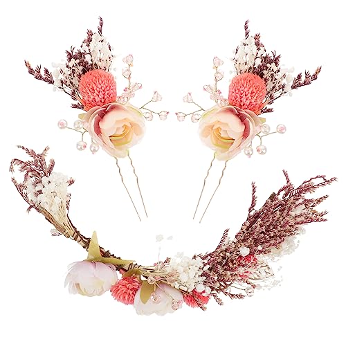 FRCOLOR 3st Strandblumen-stirnband Haarkränze Für Frauen Hochzeit Blumen Haarschmuck Blumen-seitenclips Kopfbedeckungen Für Die Braut Haarstock Fräulein Hochzeitskleid Perücke von FRCOLOR