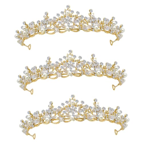 FRCOLOR Tiara Goldene Hochzeit 3 Stück Brautkrone Haarschmuck Für Die Braut Perlen Haarschmuck Hochzeit Haar Die Krone Braut Kopfschmuck Perlen Kopfschmuck Hochzeitskrone Strass Krone Goldene Hochzeit von FRCOLOR