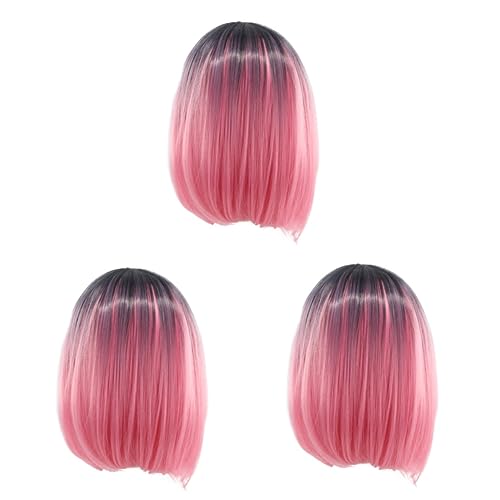 FRCOLOR 3st Damenperücken Damen Perücken Toupet Für Frauen Cosplay-bob-perücken Frauen Bob Perücke Bob-haar Mit Farbverlauf Fräulein Gradient von FRCOLOR