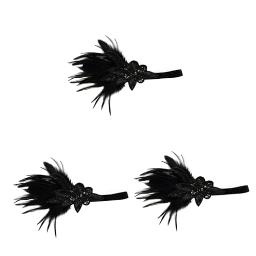 FRCOLOR 3 Stück Damen Federhaar Bleikette Damen Stirnband Strass Flapper Stirnband Haarband Damen Stirnbänder Federseil Federkopfschmuck Stirnband Für Damen Federstirnband Schwarz von FRCOLOR