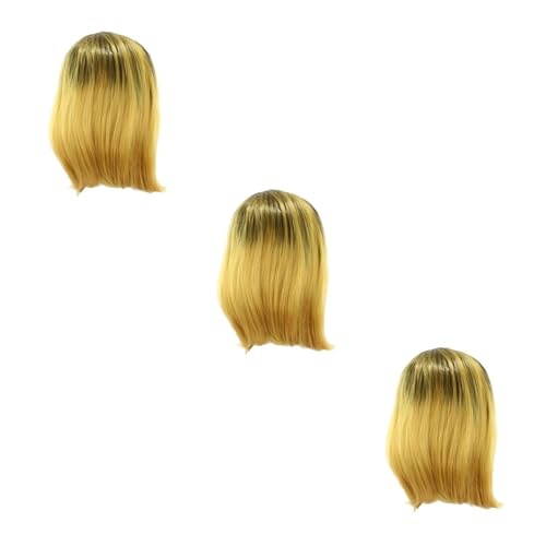 FRCOLOR 3st Blonde Bubiperücke Frauen Bob Perücke Lace Front Perücken Echthaar Lace Frontal Perücken Echthaar Bob Perücke Mit Pony Fräulein Haarschmuck Europäisch Und Amerikanisch von FRCOLOR