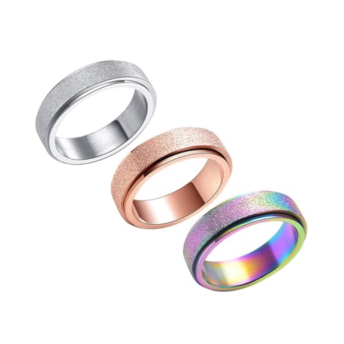 FRCOLOR 3 Stück Drehbare Edelstahlringe Unisex Modisch Langlebig Farbiger Fingerschmuck Komfortabel Leichte Herren Damen Geschenk von FRCOLOR