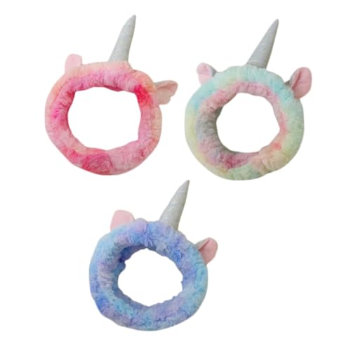 FRCOLOR 3 Stück Einhorn Make Up Stirnband Wasch Stirnband für Damen Dehnbar und Rutschfest Coral Fleece Material für Gesichtspflege Kosmetik und Sport von FRCOLOR