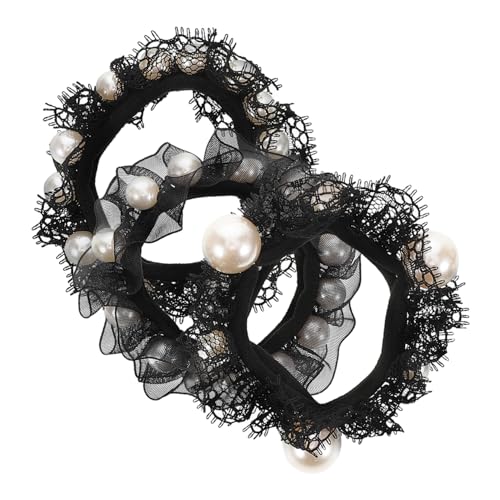 FRCOLOR 3 Stück Haargummis Perlen Haarseile Elastische Pferdeschwanzhalter Für Frauen Mädchen Baumwollhaargummis Mit Spitzen Design Modische Haarschmuck Für Dickes Haar von FRCOLOR