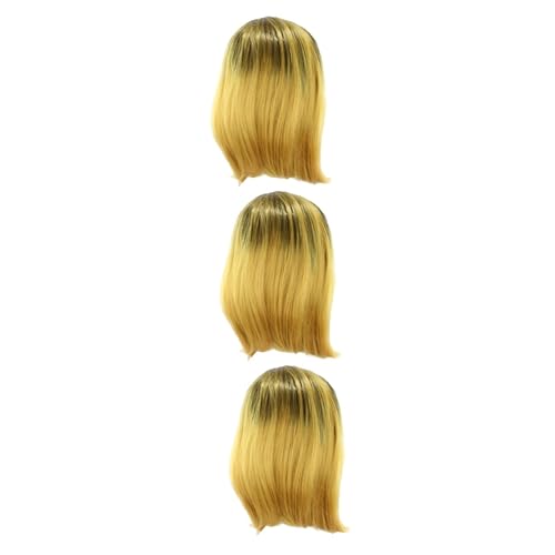 FRCOLOR 3st Bob Perücke Mit Pony Blonde Bobperücke Echthaar Perücken Für Schwarze Frauen Echthaar Gefärbt Frauen Bob Perücke Lace Front Perücken Echthaar Fräulein Kopfbedeckung Gradient von FRCOLOR