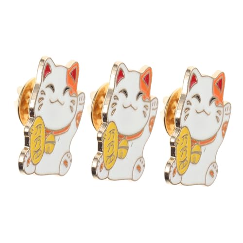 FRCOLOR 3 Stück Glückskatzenbrosche Valentins-Pin-Abzeichen Glücksnadel Cartoon-Glückskatzenstift Glückskatze Brosche Kawaii Hut Pin schöne Brosche Cardigan Clip Schalnadel Zinklegierung von FRCOLOR