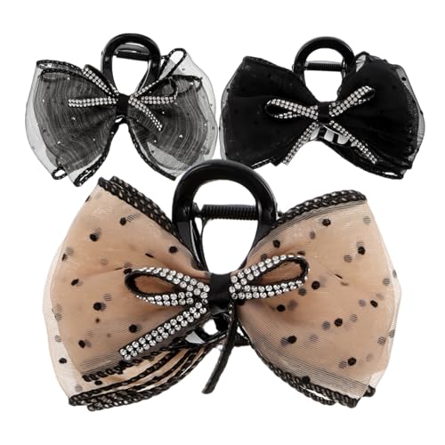 FRCOLOR 3 Stück Große Haarklammern mit Schleifen Funkelnde Haarklammern mit Strass und Tupfen Robuste Haarkralle für Dickes Haar Eleganter Mesh haarschmuck für Damen Vielseitige von FRCOLOR
