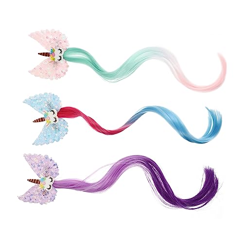 FRCOLOR 3 Stück Haarnadel Cosplay Perücke Haarschmuck Für Mädchen Haarschmuck Haarschmuck Für Mädchen Haarspangen Schleifen Farbige Gerade Perücken Perückenspangen Modeperücke Mädchen von FRCOLOR