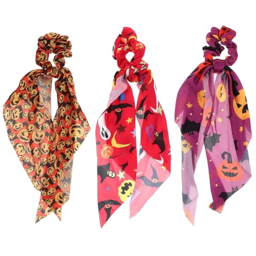 FRCOLOR 3 Stück Halloween Haarschmuck für Mädchen Chiffon Schal Haarbänder für Damen Haarband Haarring Haarseile Halloween Pferdeschwanz Halter Neuheit Haargummis Frauen Haarschmuck von FRCOLOR