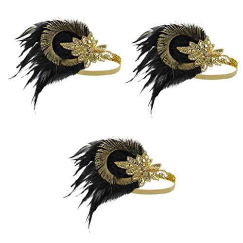 FRCOLOR 3st Hochzeits-feder-stirnband 1920er Abschlussball-kopfbedeckung Flapper-accessoires Für Frauen Kopfbedeckung Aus Den 1920er Jahren Perlenstirnband Polyester Bankett Gatsby von FRCOLOR