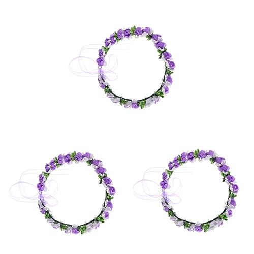 FRCOLOR 3st Blumenkranz Haarverbot Kinder Blumig Haarkranz Für Kinder Haarkranz Fotorequisite Kinder Kranz Stirnband Mit Blumenkranz Hochzeit Haarband Mädchen Kopfbedeckung Braut Violett von FRCOLOR