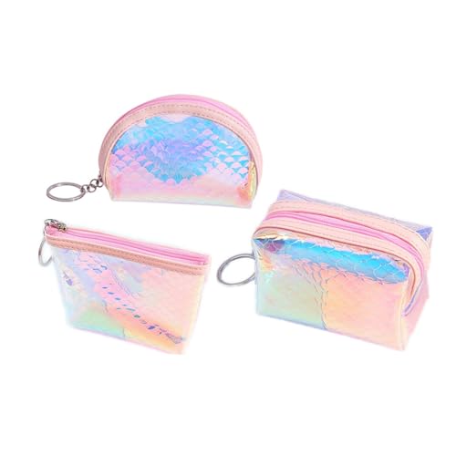 FRCOLOR 3stücke Holografische Geldbörse Im Maiden-Stil TPU-Wallet Mit Reißverschluss Wechselgeldbörse Münzbörse Kleine Tasche Für Bargeld Karten Lippenstift von FRCOLOR