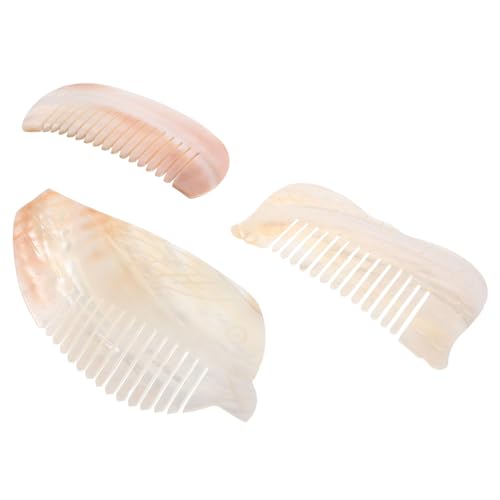 FRCOLOR 3 Stück Natürliche Muschelkämme Handgefertigt mit Breiten und Feinen Zähnen Vogel und Fischform Leichtes Dekoratives Haarkämm für Frauen und Mädchen von FRCOLOR