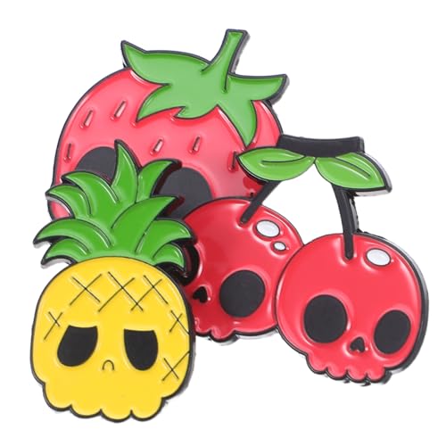FRCOLOR 3 Stück Obst-Broschen mit Totenkopf-Design aus Legierung Cartoon Anstecknadeln in Erdbeer-Ananasform für Frauen Vielseitige Schmuckaccessoires für Kleidung und Rucksäcke von FRCOLOR