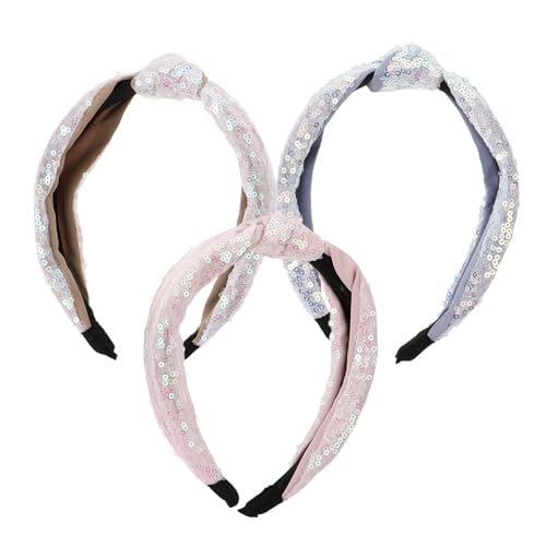 FRCOLOR 3 Stück Pailletten Stirnband Für Damen Farbe Breit Perlen Wickel Mädchen Accessoires Knoten Modisch Verschönern Spitze Dehnbar Festival Weicher Bezug Elegantes von FRCOLOR