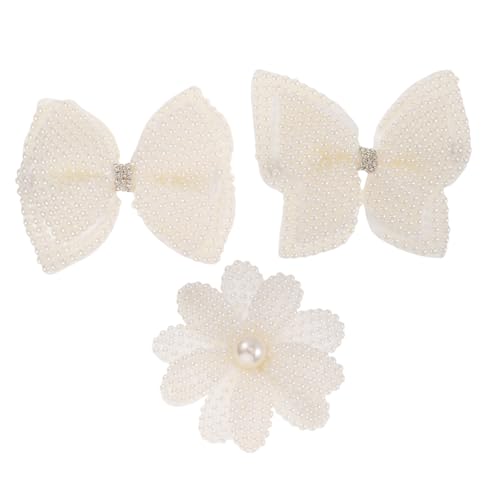 FRCOLOR 3 Stück Perle Haarspange Bögen für Mädchen Barrettes für Frauen Mädchen Haarzubehör Haarspangenschleifen Haarschleifen Haarspangen kawaii Stoffe Weiß von FRCOLOR