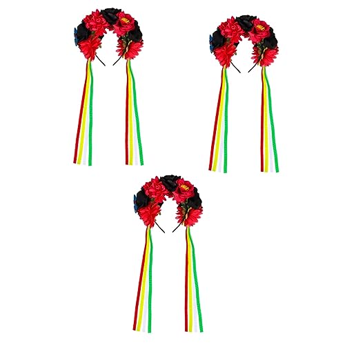 FRCOLOR Blumengirlande 3 Stück Rosen-Stirnband Rote Rosengirlande Kopfhörer-Stirnband Kopfbedeckung Für Frauen Rosen-Kopfbedeckung Haarwickel Für Frauen Ausgefallener Cosplay-Kopfschmuck von FRCOLOR