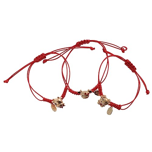 FRCOLOR 3 Stück Rote Schnurarmbänder für Frauen Handgewebte Schmuckstücke mit Ox Jahresmotiv Zufälliger Stil Kreatives und Festliches Design von FRCOLOR