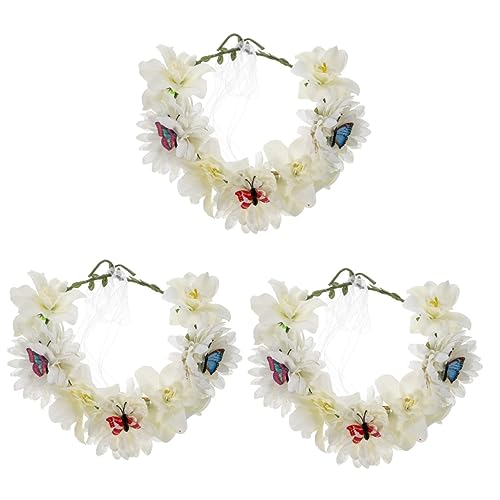 FRCOLOR 3st Schmetterlingskranz Stirnband Teeparty-accessoires Für Frauen Schmetterlingsblumenkrone Blumenstirnbänder Für Frauen Haar Blumen Hawaii Fräulein Stoff Frühling Und Sommer von FRCOLOR