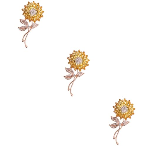 FRCOLOR 3 Stück Sonnenblumen Brosche Legierung Anstecknadel für Kleidung Hüte Schals für Sonnenblumenliebhaber Langlebig Sicher im Gebrauch von FRCOLOR