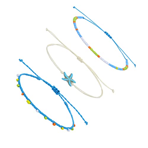 FRCOLOR 3stücke Fußkette Aus Wachsgarn Perlenkette Für Knöchel Fußknöchelschmuck Gewebtes Fußkettchen-armband Knöchelschmuck Größenverstellbar von FRCOLOR