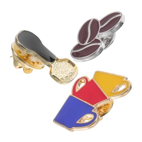 FRCOLOR 3 Stück Teiliges Dekoratives Kaffee Broschen aus Metall mit Realistischem Kaffeebohnen Tamper und Kaffeetassen Design Anstecknadeln für Kleidung Schals Taschen Accessoires von FRCOLOR