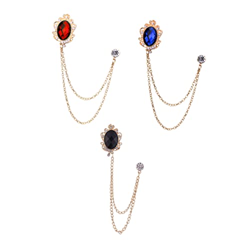 FRCOLOR 3 Stück Teiliges Herren Anstecknadel mit Edelsteinbrosche Lapel Pins mit Ketten Kragenbroschen für Anzug Vielseitige Herren Accessoires Stilvolle Schmuckabzeichen von FRCOLOR