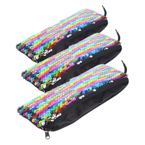FRCOLOR 3 Stück Teiliges Kleine Kosmetiktasche mit Pailletten Tragbarer Make Up Organizer Multifunktionaler Kulturbeutel für Lippenstifte Pinsel Kopfhörer Leichte Handtasche für Damen und von FRCOLOR