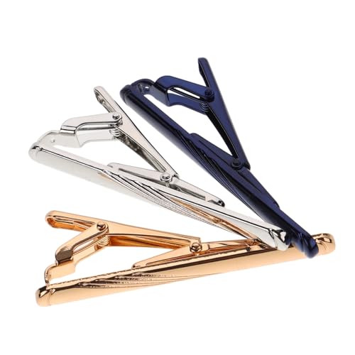 FRCOLOR 3 Stück Teiliges Krawattenklammern Herren Metall Blau Gelb Silber Gestreift Stilvolle Krawattenklammer für Business Hochzeit Jubiläum Stilvolles Herrenaccessoire von FRCOLOR