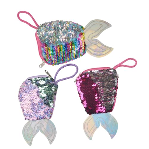 FRCOLOR 3 Stück Teiliges Meerjungfrauenflossen Geldbörsen mit Glitzer Pailletten Kleine Münzbeutel mit Trageschlaufe Meerjungfrauen Party Geschenke für Mädchen Vielseitige Aufbewahrung von FRCOLOR