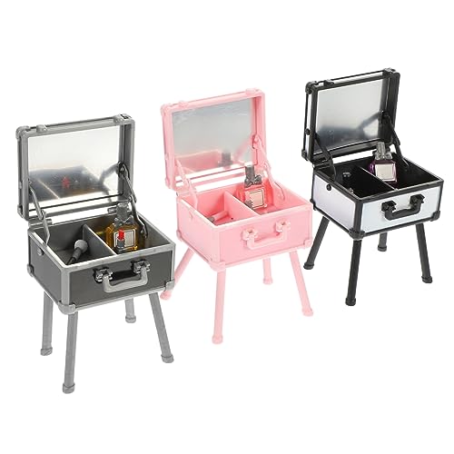FRCOLOR 3 Stück Teiliges Miniatur Schminkbox Realistische Mini Kosmetik Deko mit Lippenstift und Kompakte Micro Layout Ornamente für Puppenhaus Tischdeko und Miniaturlandschaft von FRCOLOR
