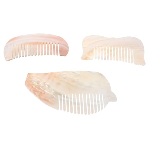 FRCOLOR 3 Stück Teiliges Muschelkämme aus Natürlichen Schalen Handgefertigte Dekorative Kämme Halbkreis Vogel und Fischform für und Mädchen für Dickes Lockiges Welliges Haar Trocken oder von FRCOLOR