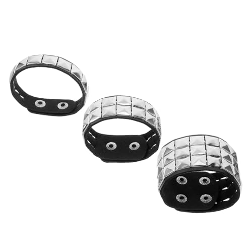 FRCOLOR 3 Stück Teiliges Punk Nieten Armband aus PU Material Stylische Manschettenarmbänder für Breites Komfortables Retro Metal Bracelet für Streetstyle und Trendige Anlässe von FRCOLOR