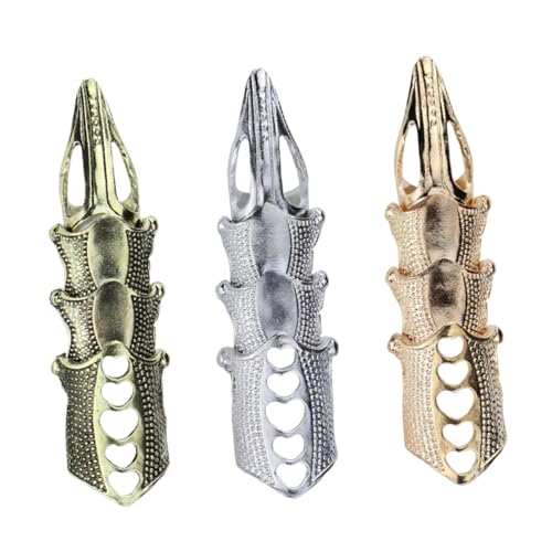 FRCOLOR 3 Stück Teiliges Retro Full Finger Ring Flexible Gelenk Fingernagel Ringe Verstellbar Punk Schmuck für Damen Halloween Kostümparty Accessoire Gold Silber Antik von FRCOLOR