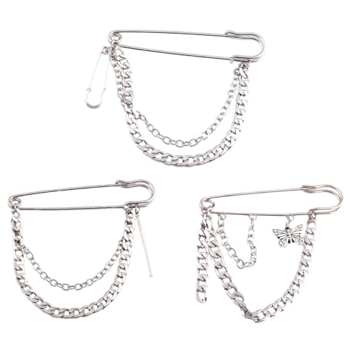 FRCOLOR 3 Stück Teiliges Retro Hip hop Broschen mit Kreativer Kettenoptik Modische Metall Anstecknadeln für Jacken und Westen Stilvolle Corsage als Auffälliges Streetwear Accessoire von FRCOLOR