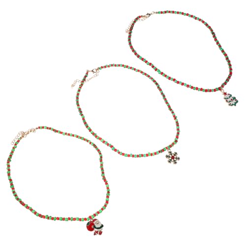 FRCOLOR 3 Stück Teiliges Weihnachts Perlenkette mit Santa Claus Schneeflocken und Weihnachtsbaum Anhängern Roter Grüner Perlenchoker Leichte Festliche Halskette für Damen Winter Schmuck von FRCOLOR