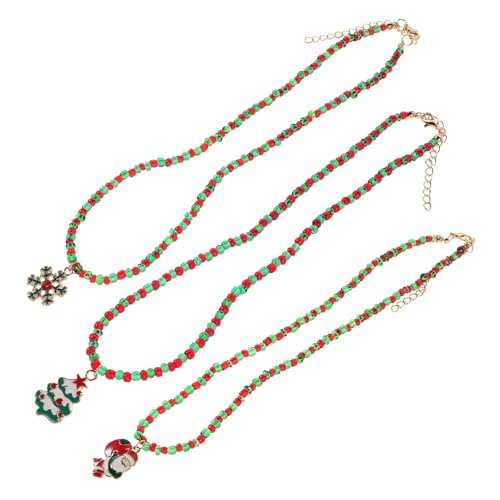 FRCOLOR 3stücke Weihnachtsketten Für Mit Weihnachtsbaum-anhänger Schneeflocken- Rot-grün Perlen-halskette Weihnachts-winterdekoration Schmuck Für Und Mädchen von FRCOLOR