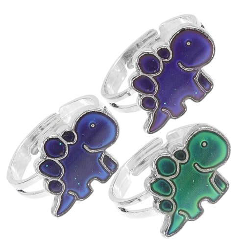 FRCOLOR 3 Stück Verstellbarer Dinosaurier Stimmungsring Farbwechselring aus Epoxid Legierung Leichtes Unisex Schmuckgeschenk für Party Halloween Dinosaurier Fans von FRCOLOR